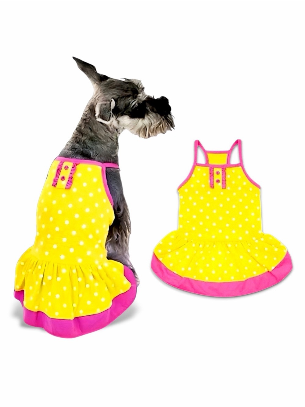 Vibrant Life Polka Dot Yellow Pink Dog Dress